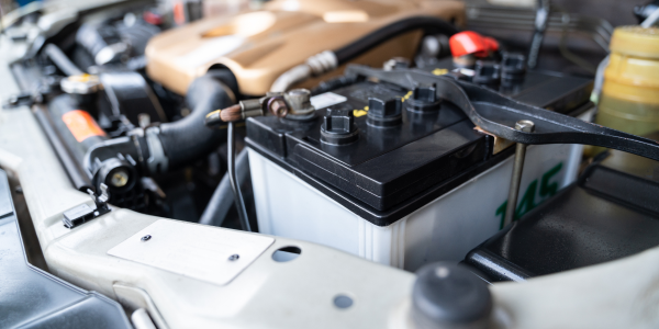 Pep Boys technician replacing a car battery